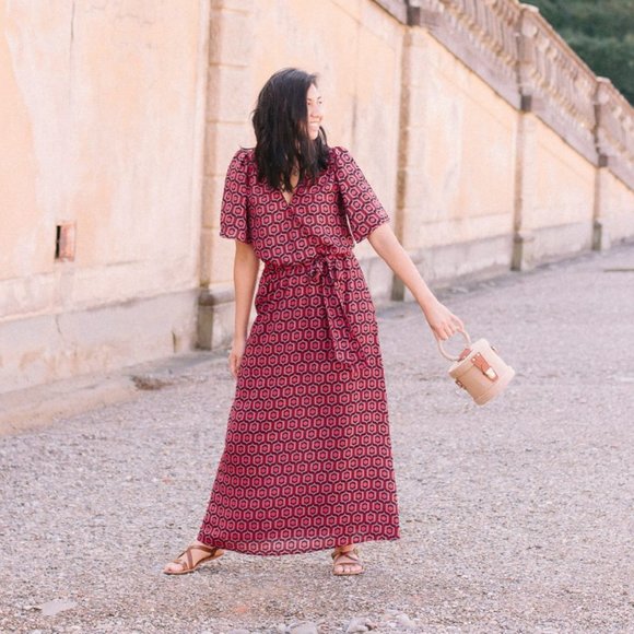 Happy X Nature Red Geometric Retro Maxi Dress NWT - Picture 1 of 11